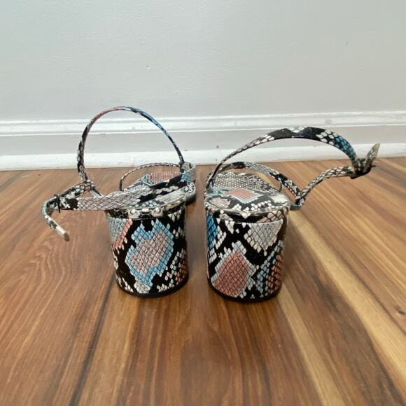 AMARO Brazil Blue Pink Snakeskin Strappy Block Heel Sandals Size 8 - Picture 5 of 9